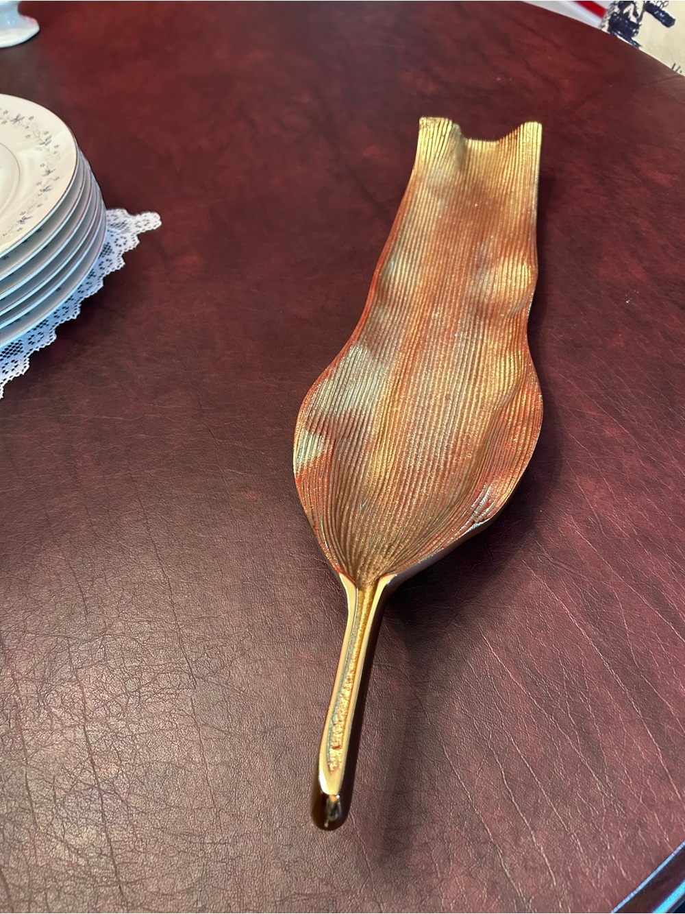 Metallic Leaf Accent Tray in Bronze Gold Made in India